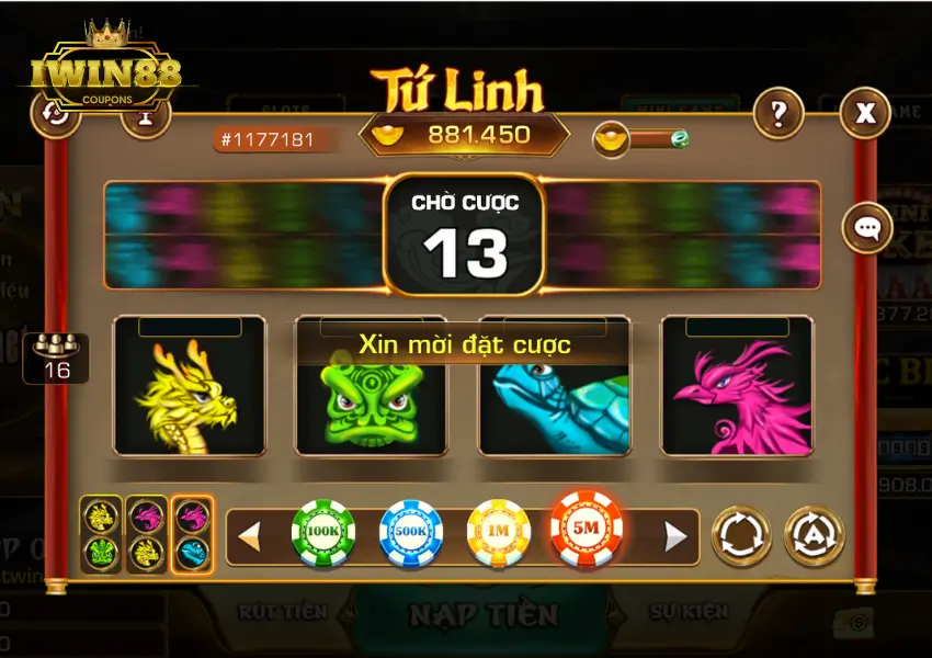 Giao diện chơi game Tứ Linh iWIn Club