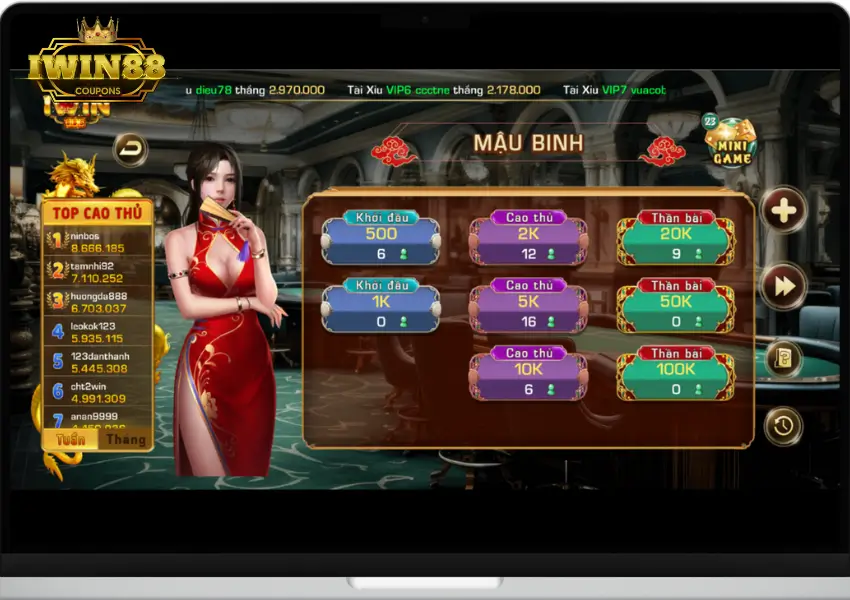 Giao diện game bài Mậu Binh iWin