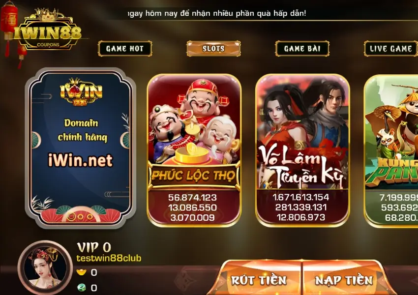 Giao diện Slots Game của iWin Club