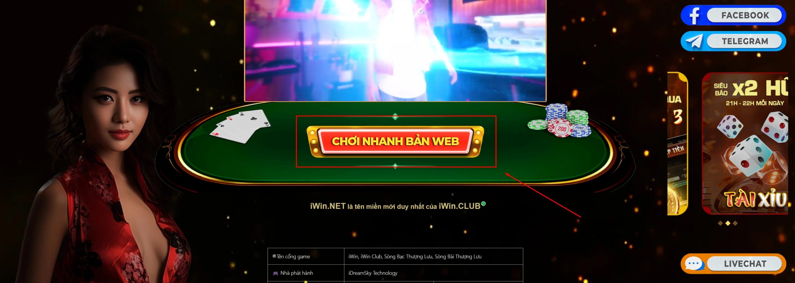 Nhấn chọn vào CHƠI NHANH BẢN WEB