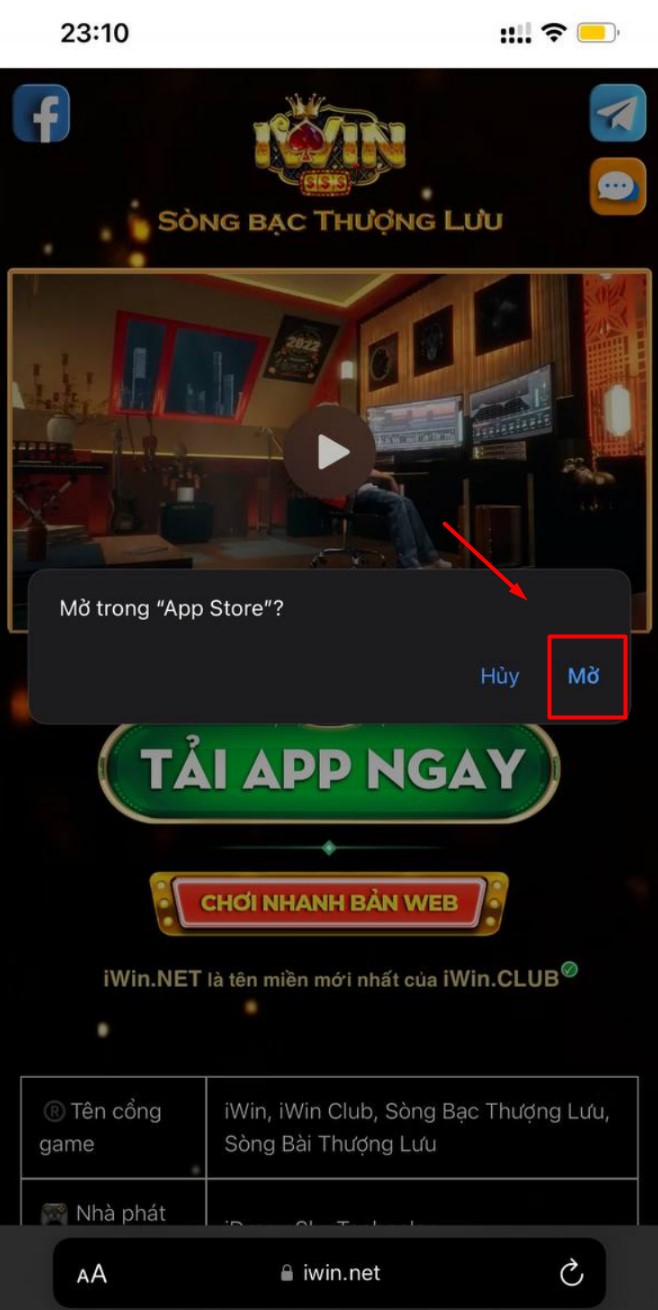 Nhấn chọn vào nút mở